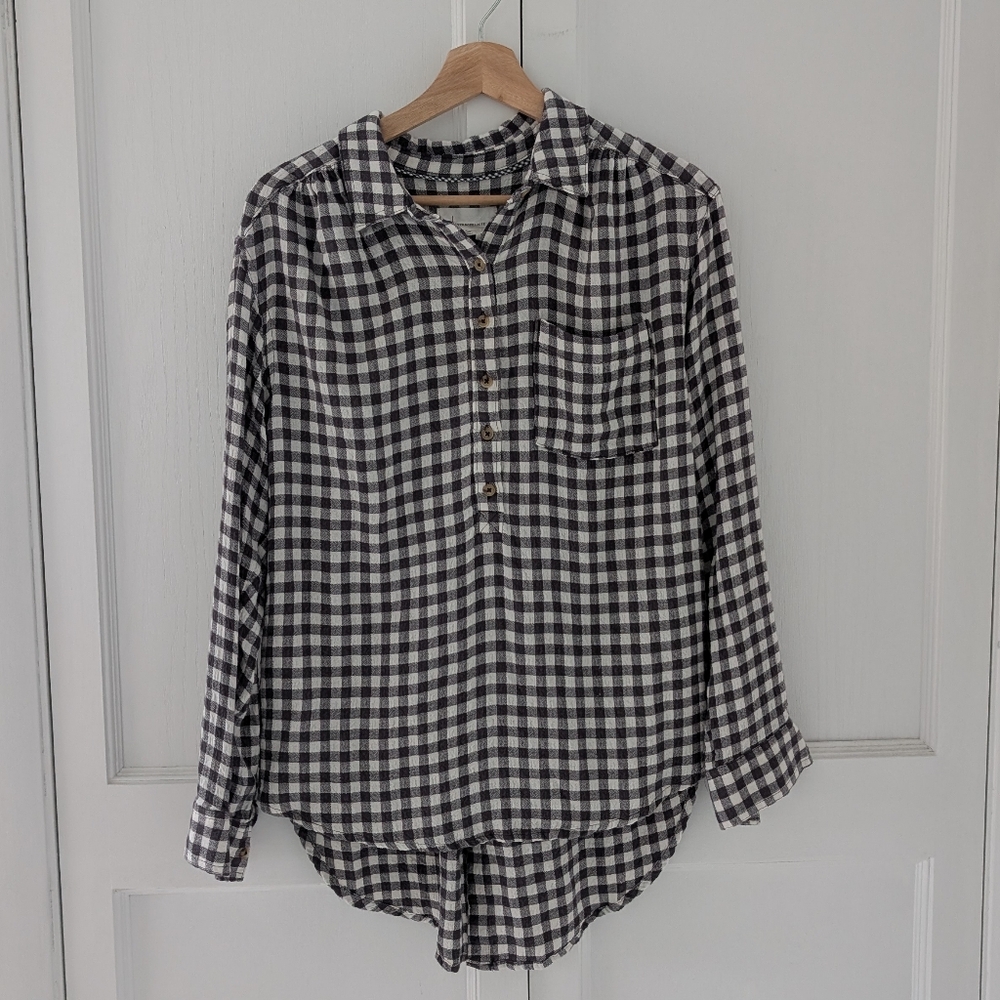Anthropologie Black & White Gingham Button Shirt